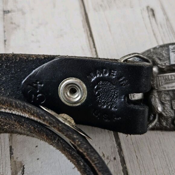 Harley Davidson Black Leather Belt 1989 Silver Heart Womens Buckle Size 34 main image 5